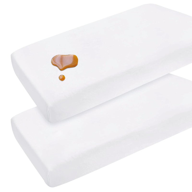 Coldwind Pack and Play Sheets Waterproof, 2 Pack Cotton Mini Crib Sheets 38"x 25", Compatible with Graco Pack n Play, Dream on Me, Delta Portable Crib and Arms Reach Ideal Cosleeper, Baby Girl Boy, White - Image 1